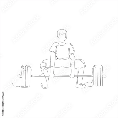 Men Para Powerlifting continuous line illustration. Weight lifting sports by disabled athlete, Vector, illustration.