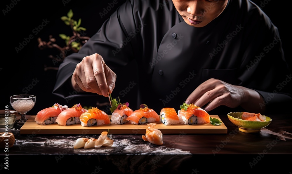AI cuoco che compone un piatto di sushi 01 AI cuoco che compone un piatto di sushi 01