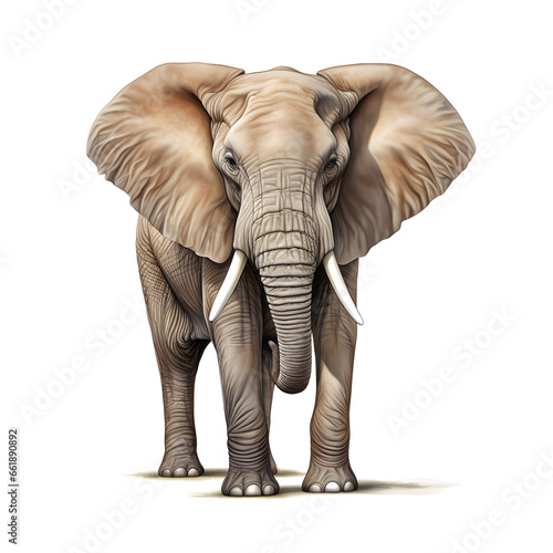 Portrait of a elephant isolated on a white background, highlighting its adorable ears and trunk, creating a pure and appealing visual effect. Study Learning Education Children School Books Homework Cl