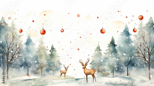 Winter background. Hand painted watercolor drawing for Christmas and Happy New Year season. Background design for invitation, cards, social post, ad, cover, sale banner and invitation.