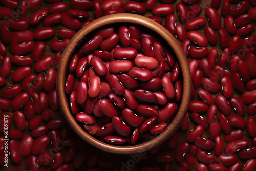 Close up of seeds in natural light. Heap of raw red kidney beans. Colorful organic food background