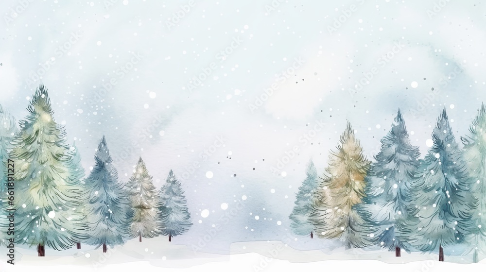 Winter background. Hand painted watercolor drawing for Christmas and Happy New Year season. Background design for invitation, cards, social post, ad, cover, sale banner and invitation.