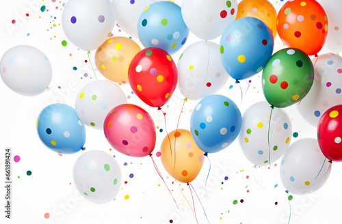 A delightful assortment of colorful balloons  perfect for adding a touch of joy to any backdrop or artwork on white background. Generative AI.