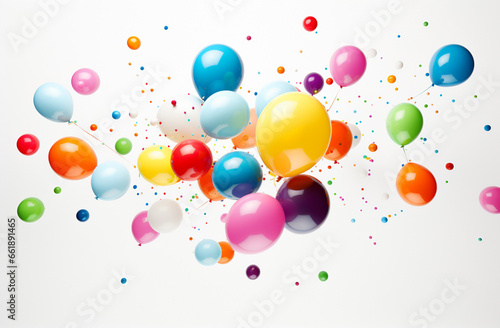 A delightful assortment of colorful balloons  perfect for adding a touch of joy to any backdrop or artwork on white background. Generative AI.