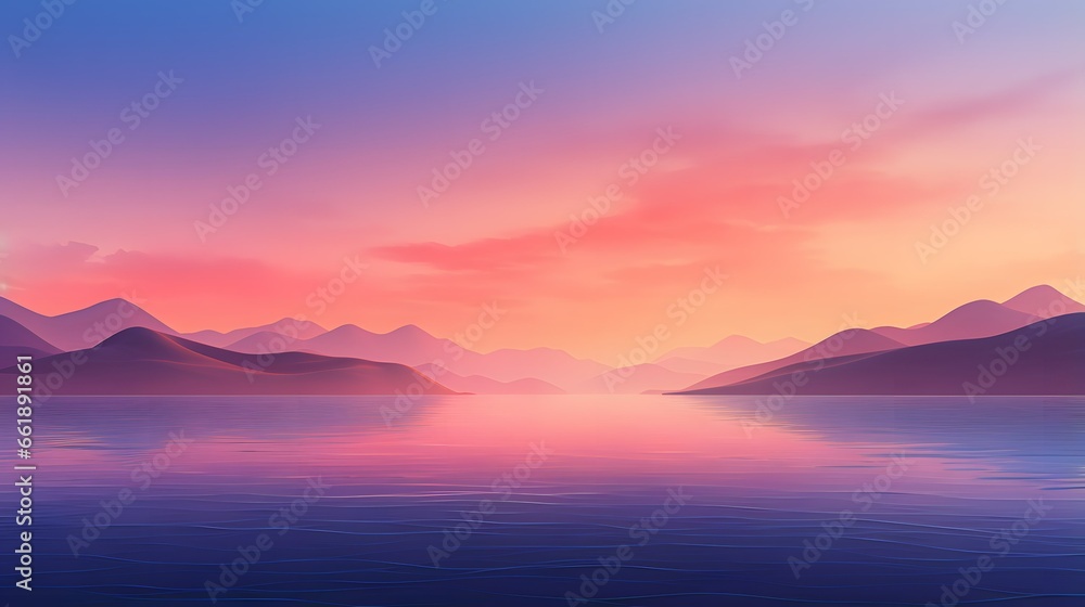 Evening light warm pastel gradient dreamy landscape desktop wallpaper background, ai generated 