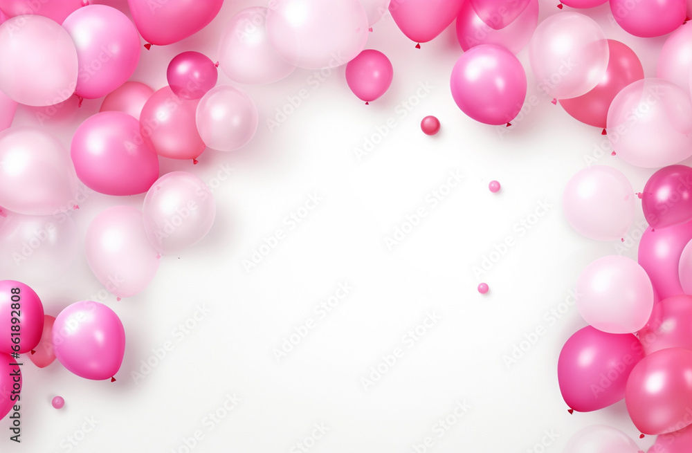 A collection of soft pink balloons and scattered pink-hued confetti, forming a romantic and joyous backdrop for your story. Generative AI.