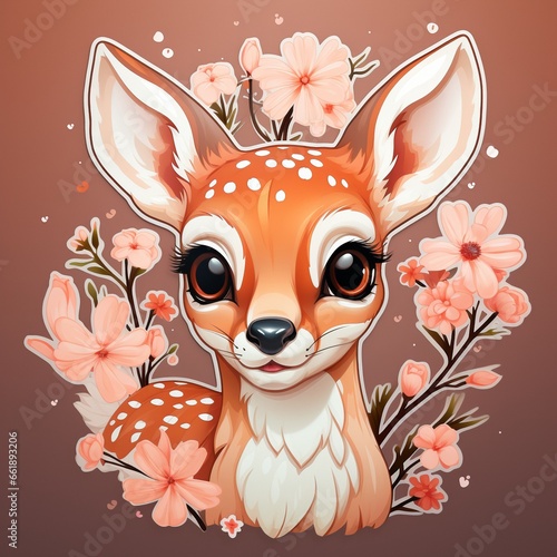 Adorable sweel little deer cartoon character with big brown eyes, cute for children book, fantasy illustration, avatars and cards photo