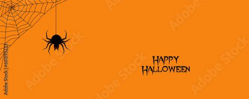 Happy Halloween background with Spider and web. Halloween poster, Banner, Greetings Vector illustration © Sinhara