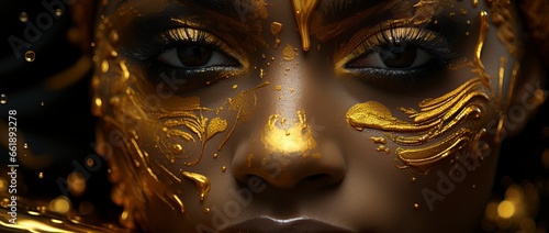 A beautiful black woman in gold makeup © Photo Designer 4k