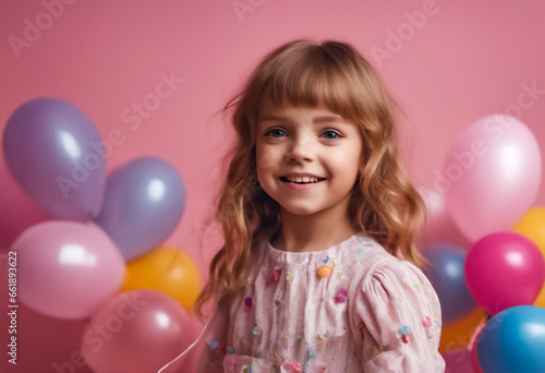 Compleanno con palloncini colorati, ritratto di un abambina gioiosa III