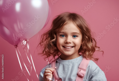 Compleanno con palloncini colorati, ritratto di un abambina gioiosa II