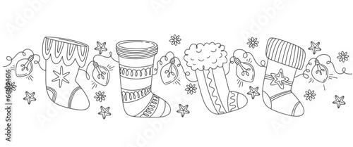 Christmas stocking line art vector illustration