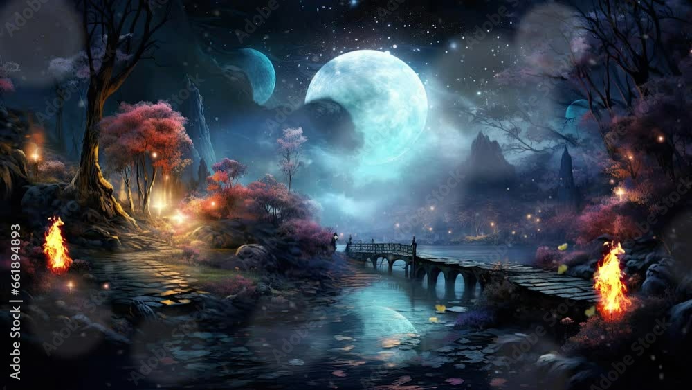 Beautiful fantasy spring nature landscape and cherry blossom tree