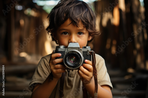 a kid using a camera to take picture © Kien