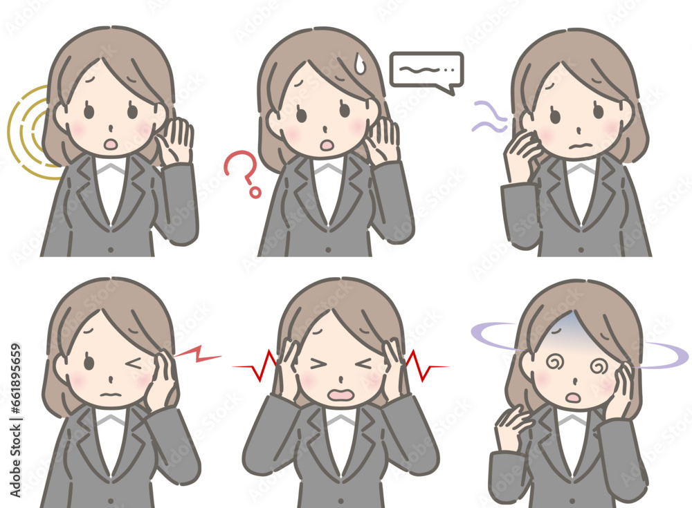 耳に異常がある若い女性（スーツ）