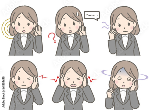 耳に異常がある若い女性（スーツ）