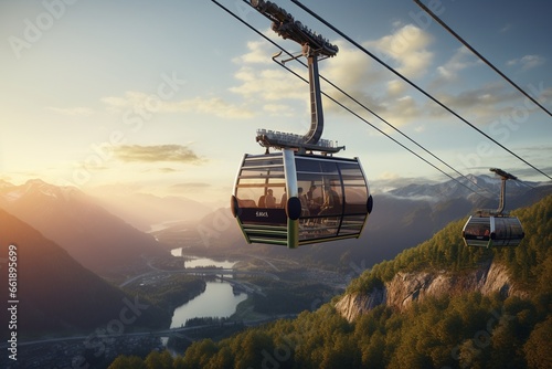 cable car in the mountains, Generative AI photo