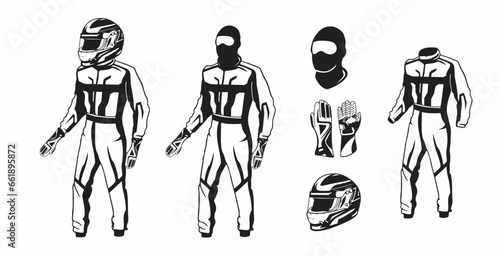 vector design, collection of clip art for racer clothes with accessories