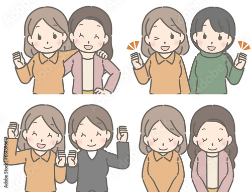 二人でポーズをとる若い女性（私服）