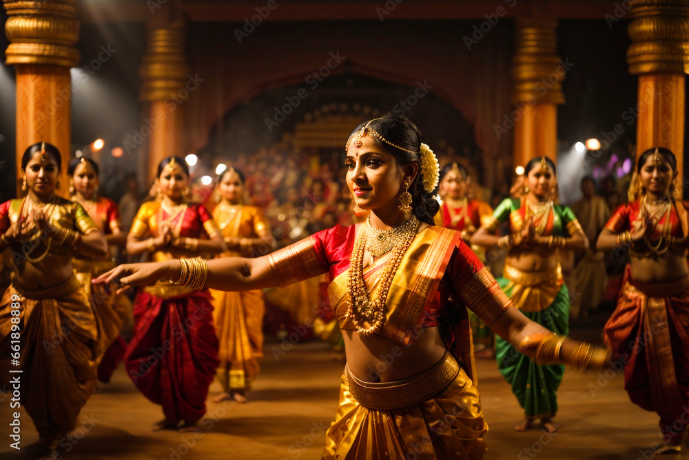 A indian girl doing Bharatanatyam with her troupe. church, religion, woman, glass, window, god, stained glass, art, saint, stained, christ, statue, people, bible, faith, mary