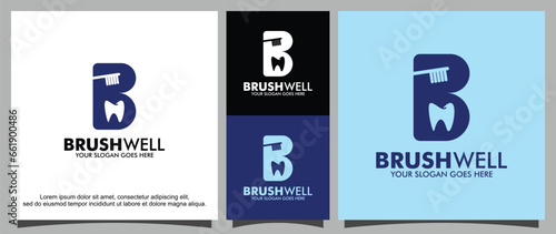 Vector brush and teeth and letter B logo template
