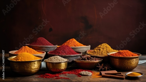 colorful and organic indian hot spices powder top view © Align