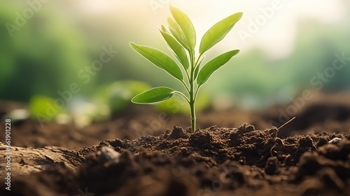 The young plant is growing from the seed blur background. AI generated image © prastiwi