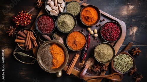 natural hot and dry spices powder photography for indian flavor