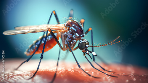 Mosquito sucking blood from its victim. Disease transmitting vector © TopMicrobialStock