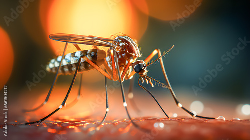 Mosquito sucking blood from its victim. Disease transmitting vector © TopMicrobialStock