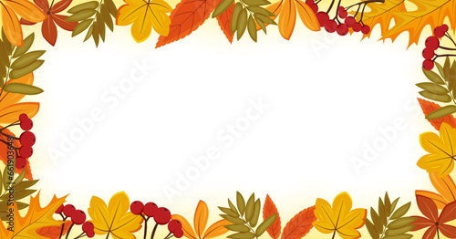 Colorful Leaves Fall Autumn sale background for shopping sale  promo poster  web banner. Vector illustration template. Frame with leaves  branches and berries.