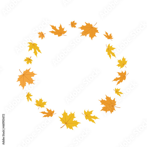 Round frame of autumn maple leaves. Color vector illustration on a white background.
