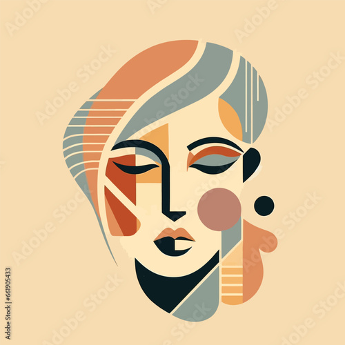 vector face portrait abstraction wall art illustration design. Creative shapes design graphics with textured geometric shapes. abstract geometric face minimalism. girl or woman silhouette cubism