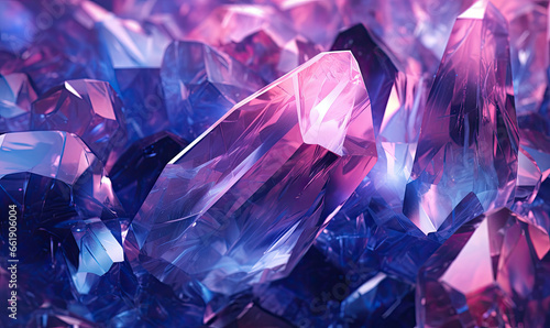 Mesmerizing array of crystals in blue and purple.