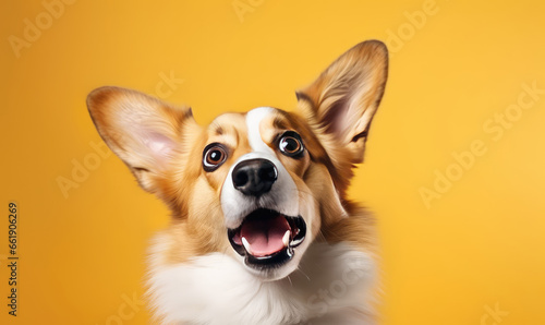 Delightful corgi dog on a vibrant yellow background. © Lidok_L