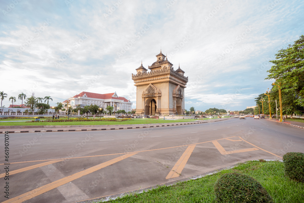 PA TU XAY Park, Patuxai Monument Sunset in Vientiane, Laos