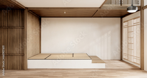 Canvas Print Japan modern room interior cleaning room with tatami mat and lamp Japanese style