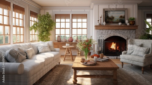 Cozy farmhouse living room interior  3d render