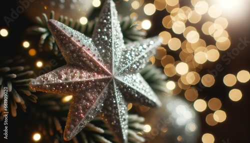 Sparkling Star Ornament on Christmas Tree