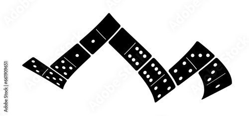 Cartoon domino tiles. Classic dominoes, domino's pictogram. Playing, parts of game full bones tiles. Black, white domino. Flat vector set. 28 pieces. White chip of domino on board for gambling. 