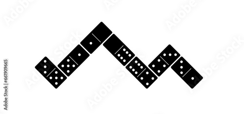 Cartoon domino tiles. Classic dominoes, domino's pictogram. Playing, parts of game full bones tiles. Black, white domino. Flat vector set. 28 pieces. White chip of domino on board for gambling. 