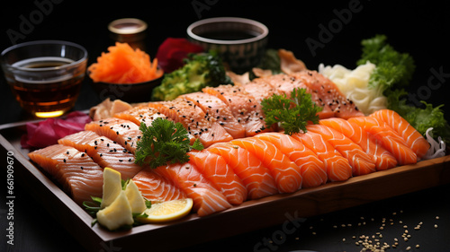 fresh salmon on wooden table
