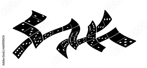 Cartoon domino tiles. Classic dominoes, domino's pictogram. Playing, parts of game full bones tiles. Black, white domino. Flat vector set. 28 pieces. White chip of domino on board for gambling. 
