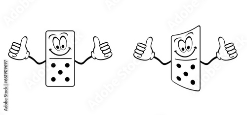 Cartoon domino tiles. Classic dominoes, domino's pictogram. Playing, parts of game full bones tiles. Black, white domino. Flat vector set. 28 pieces. White chip of domino on board for gambling. 