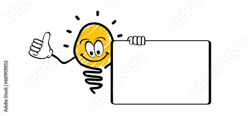 Cartoon concept of new idea. Signboard with lightbulb line icon set. Comic brain electric lamp ideas. Vector creative light bulb, Brilliant lightbulb education or invention pictogram. business inspire