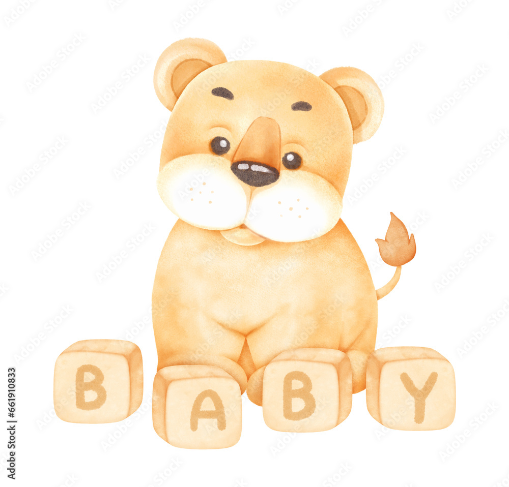 Cute baby girl lion and baby blocks cartoon Cute baby girl lion and baby blocks cartoon