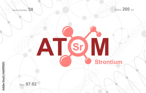 modern logo design for the word "Atom". Atoms belong to the periodic system of atoms. There are atom pathways and letter Sr.