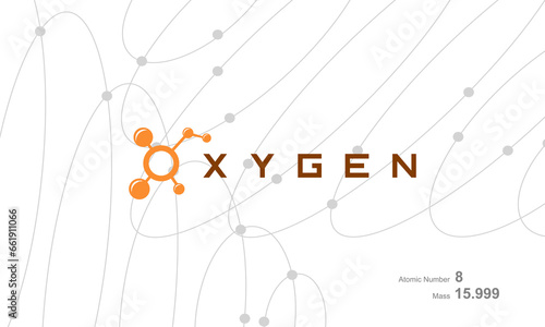 modern logo design for the word "OXYGEN".Atoms belong to the periodic system of atoms. There are atom pathways and letter O.