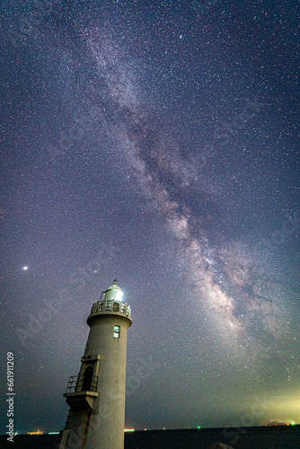 Lighthouses and the Milky Way in Japan