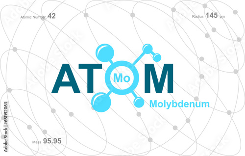 modern logo design for the word "Atom". Atoms belong to the periodic system of atoms. There are atom pathways and letter Lu.